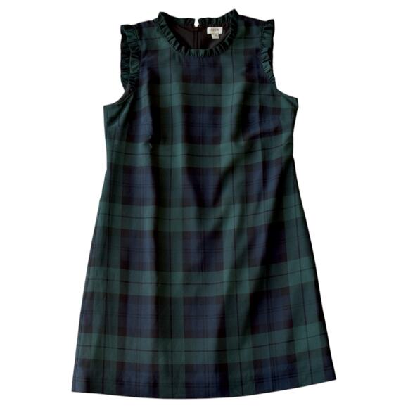 J.Crew Navy Green Plaid Sleeveless Dress Size 12 Petite | Dark Academia - Picture 1 of 5